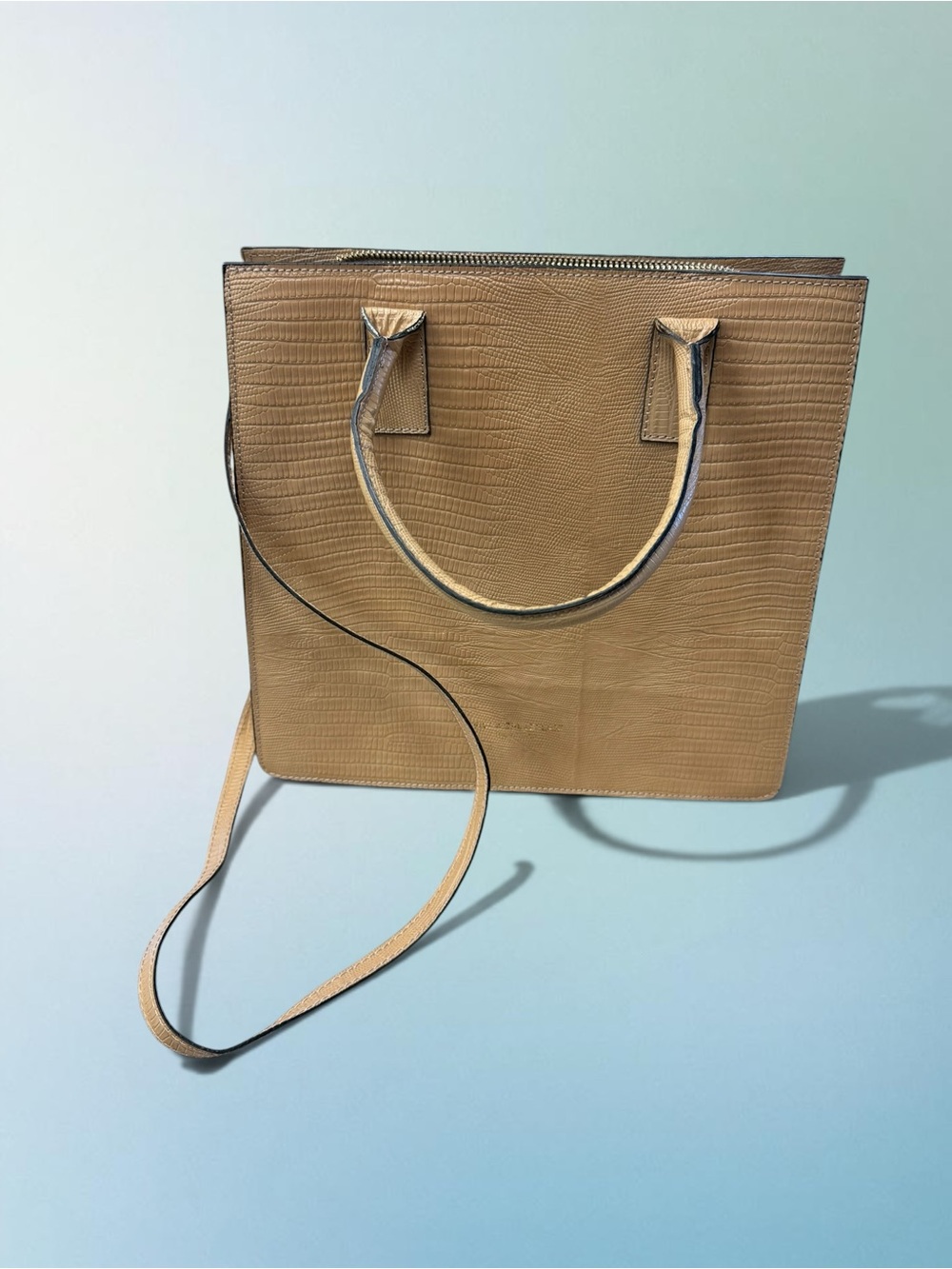 Viola Castellani Made in Italy Tan Embossed Leather Tote Crossbody Handbag